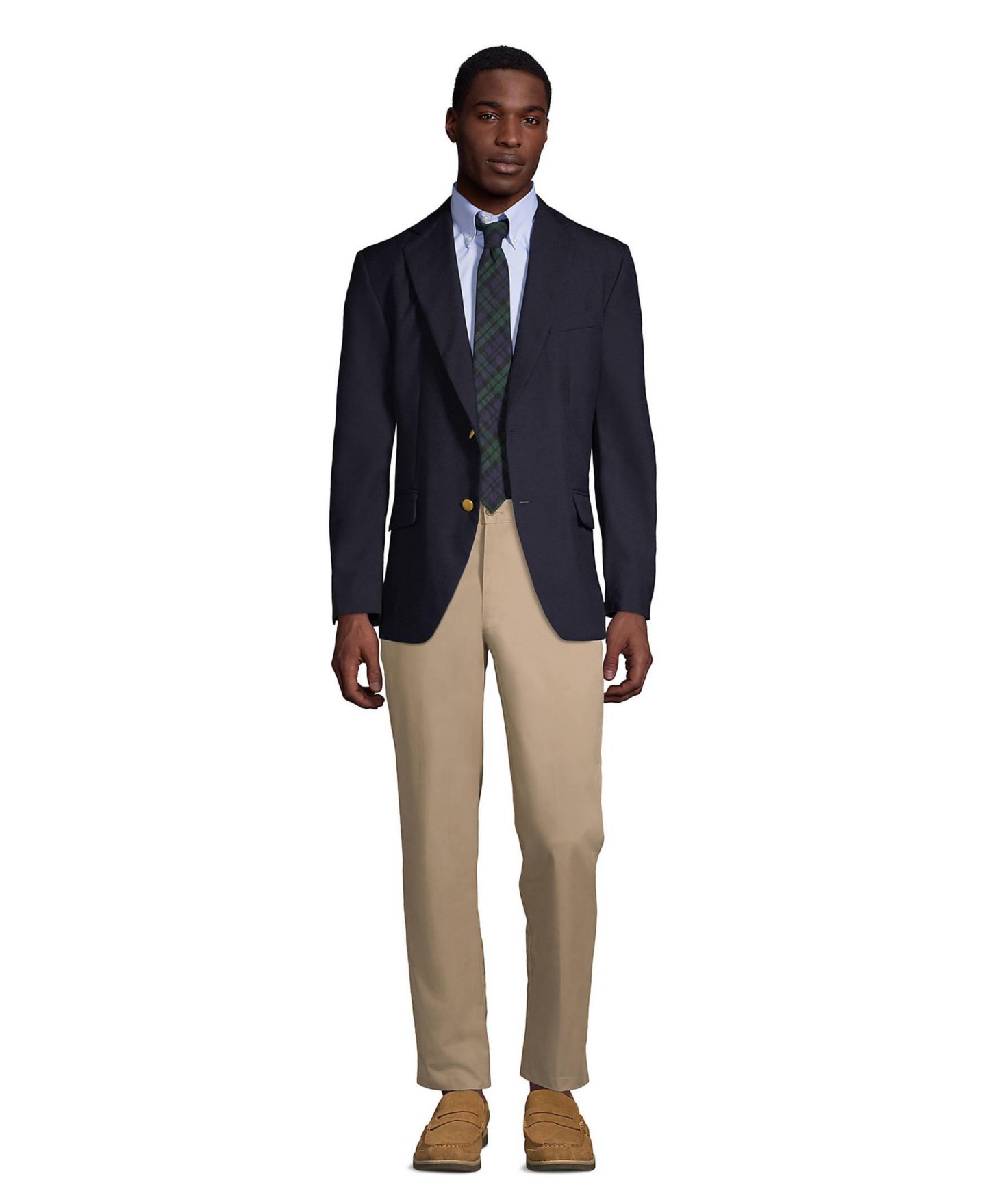 Мужской пиджак Lands' End School Uniform Long Hopsack Blazer, цвет: Глубокий тёмно-синий — фото 3