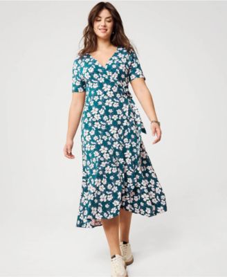 Women's Cotton Modal Vneck Wrap Midi Dress