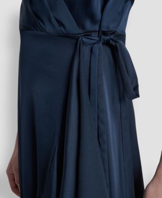 Women's Short Sleeve Faux Wrap Midi Dress