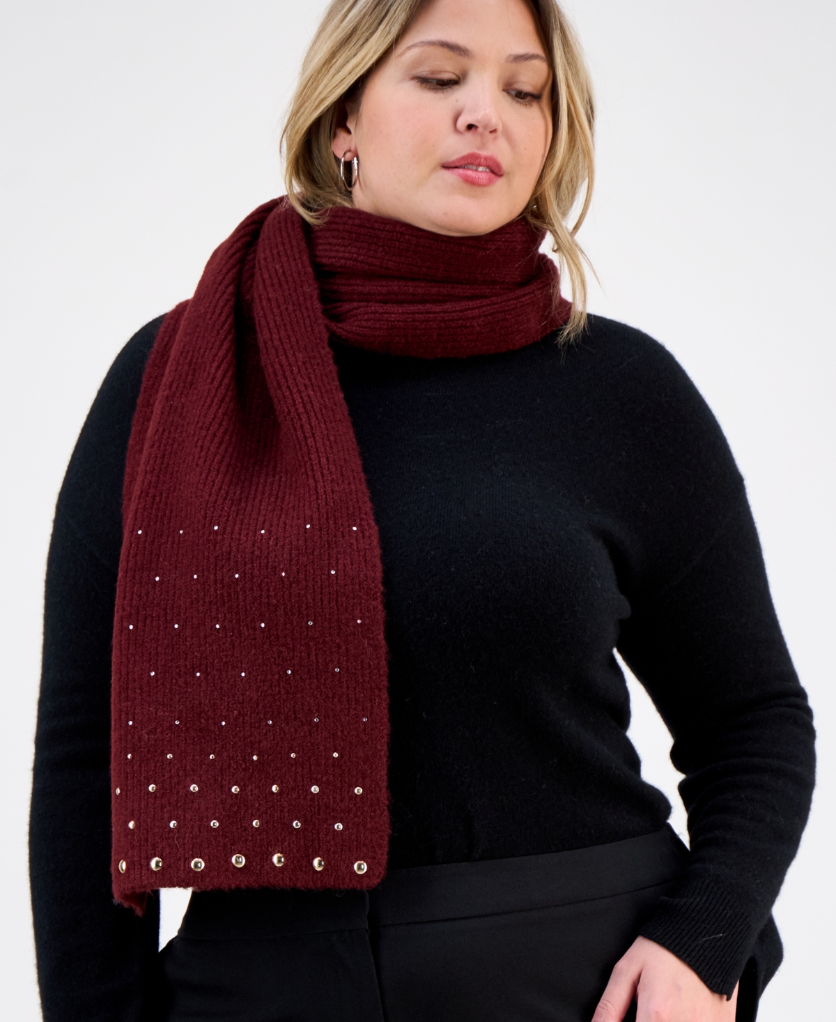 Inc International Concepts Solid Studded Muffler Scarf, Macy's Exclusive In Burgundy
