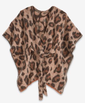 Animal Printed Belted Ruana Topper Natural Wrap, Macy's Exclusive 