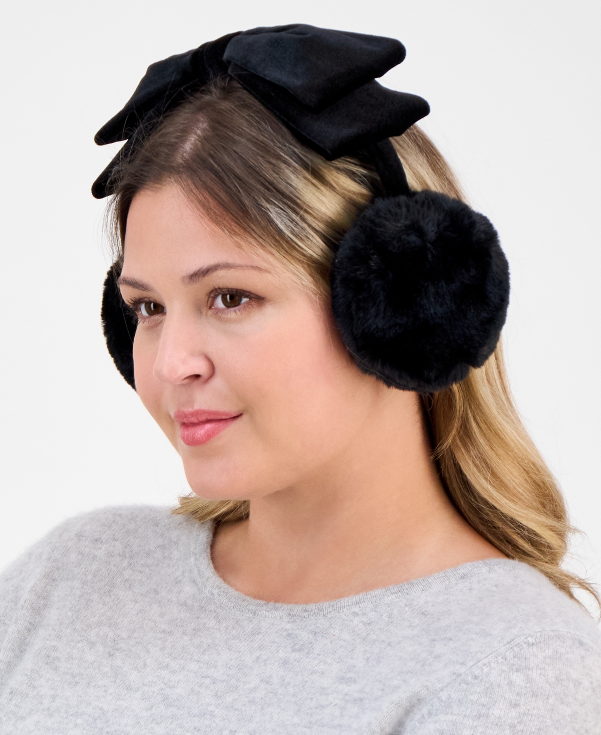 Inc International Concepts Velvet Bow Earmuff Gift Box, Macy's Exclusive In Black