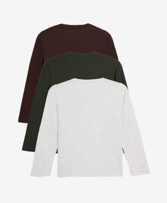 3 Pack Kids And Boys Basic Long Sleeve Crewneck T-Shirts