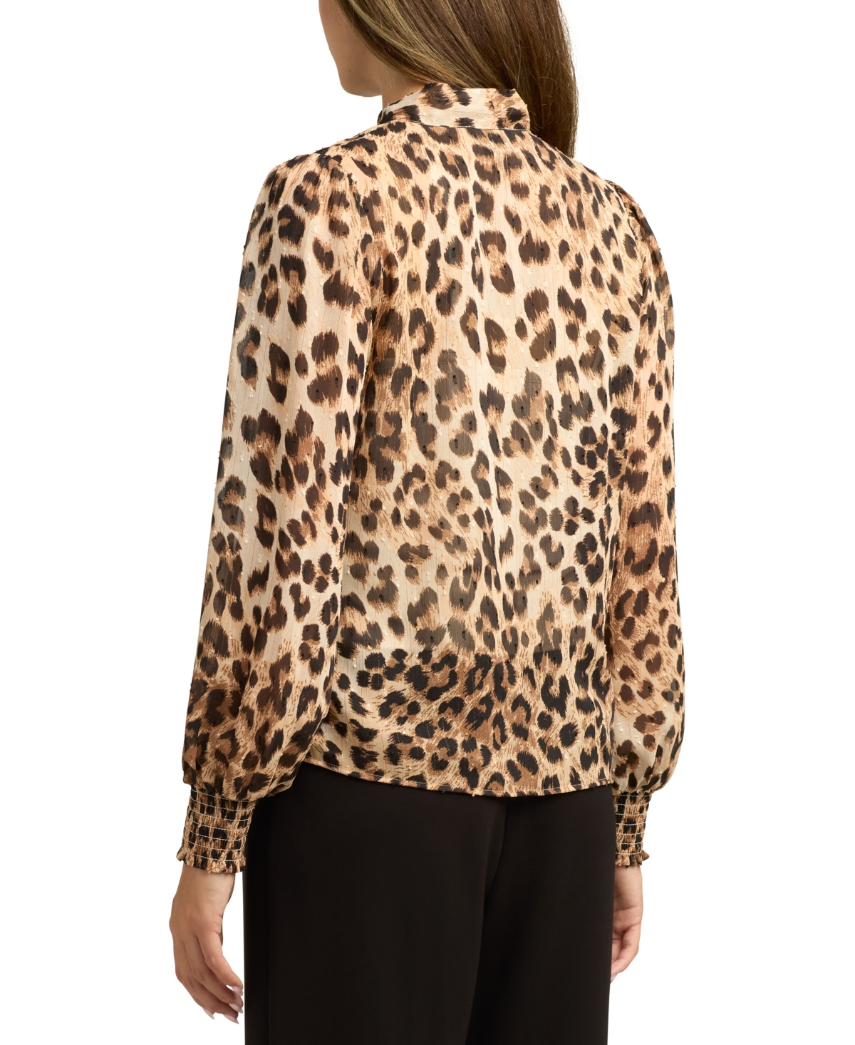 Bcx Juniors Printed Tie-neck Long-sleeve Blouse In Brown