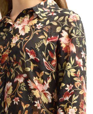 Juniors Printed Burnout Button-Front Long-Sleeve Top