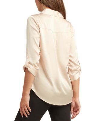 Women's Stretch Satin Button-Up 3/4-Sleeve Top