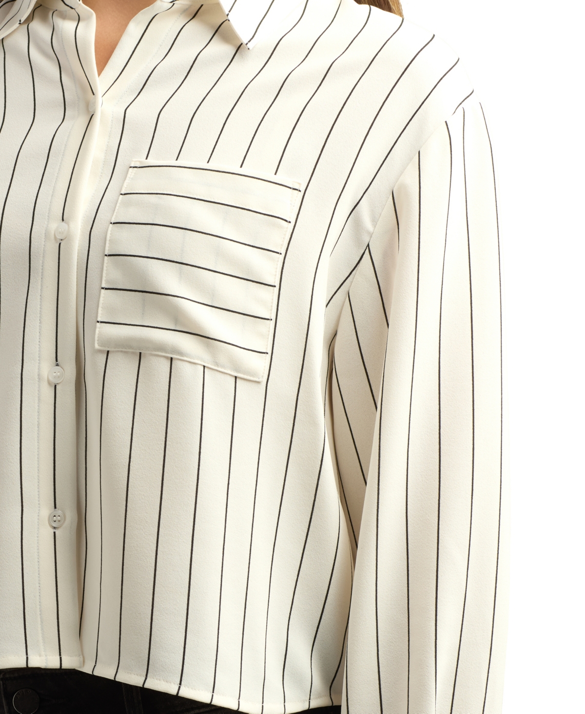 Bcx Juniors Stripe Long-sleeve Button-front Top In White
