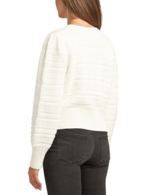 Juniors V-Neck Bow-Trim Long-Sleeve Cardigan