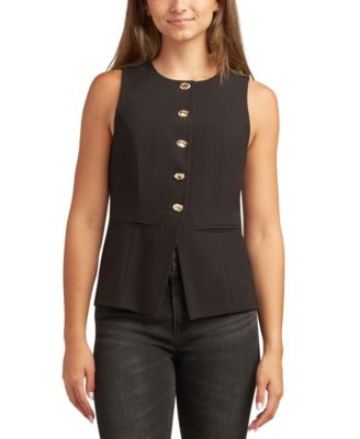 BCX - Women's Round-Neck Tropical Button-Up Top