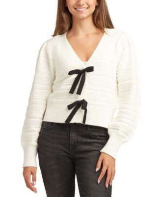 BCX - Women's V-Neck Bow-Trim Long-Sleeve Cardigan