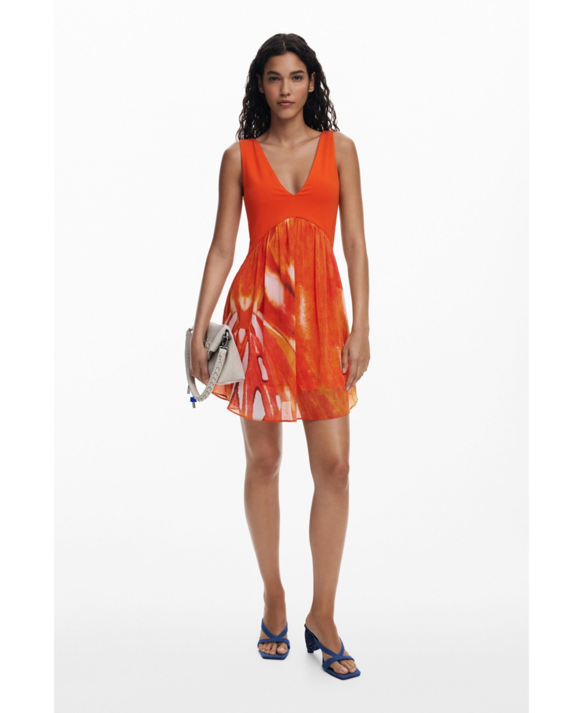 Women's Short dress with ethnic print - Orange