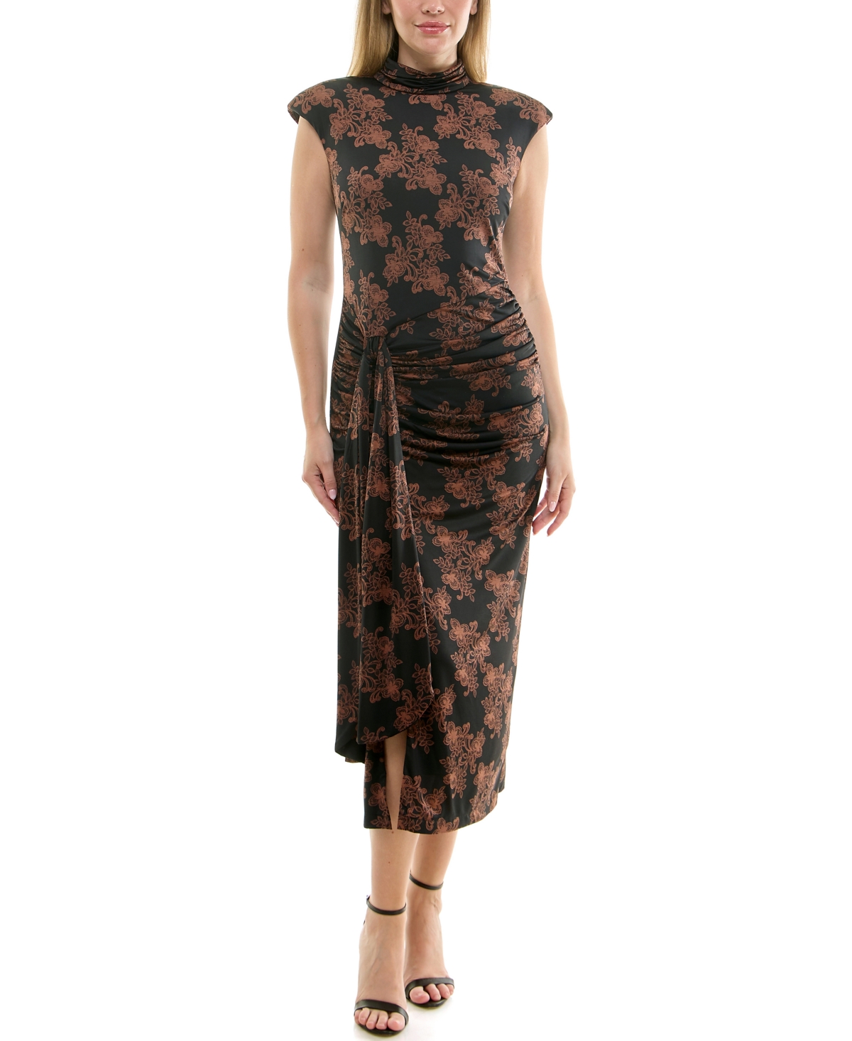 Women's Sleeveless Mock-Neck Bodycon Dress - Brown/black