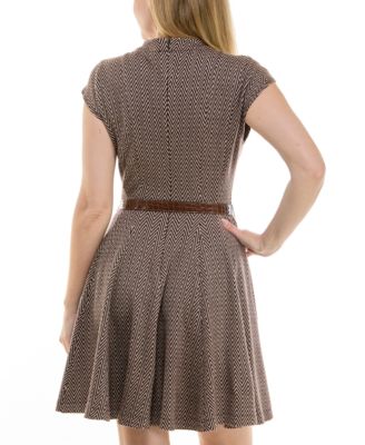 Women's Belted Jacquard A-Line Dress
