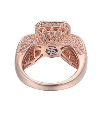 Suzy Levian Sterling Silver Emerald Cut Center Topaz Cocktail Ring