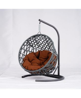 Cat Swing Bed with Stand & Cushion, Cat Egg Chair with Rattan Wicker Appearance, Indoor Hanging Swinging Cat Bed for Cats, Small Dogs, and Small Animals,Brown