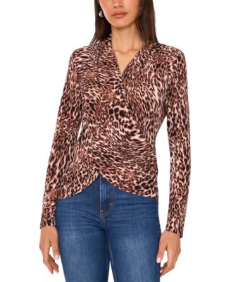 Vince Camuto - Women's Printed Long-Sleeve Faux-Wrap Top
