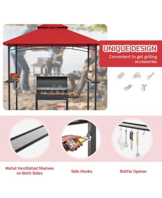 8' x 5' BBQ Grill Gazebo 2-Tier Barbecue Canopy Vented Top Shelves Shelter