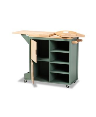 47.64" long Rubberwood, MDF, Metal + Drop Leaf, Tray, 4 Shelves, 2 Compartments Two-Tone Kitchen Cart