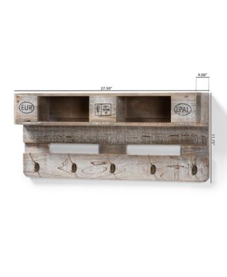 Ferguson Vintage Rustic Whitewashed Grey Oak Finished Wood Wall Mounted Coat Rack with Shelves