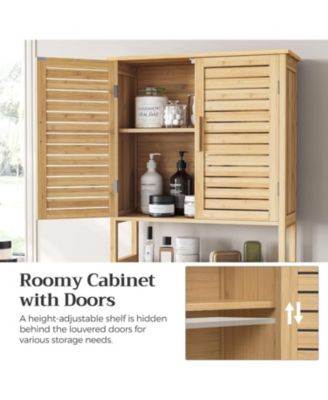 Over The Restroom Storage Cabinet with Adjustable Shelf - Space-Saving Bathroom Organizer in Natural Beige