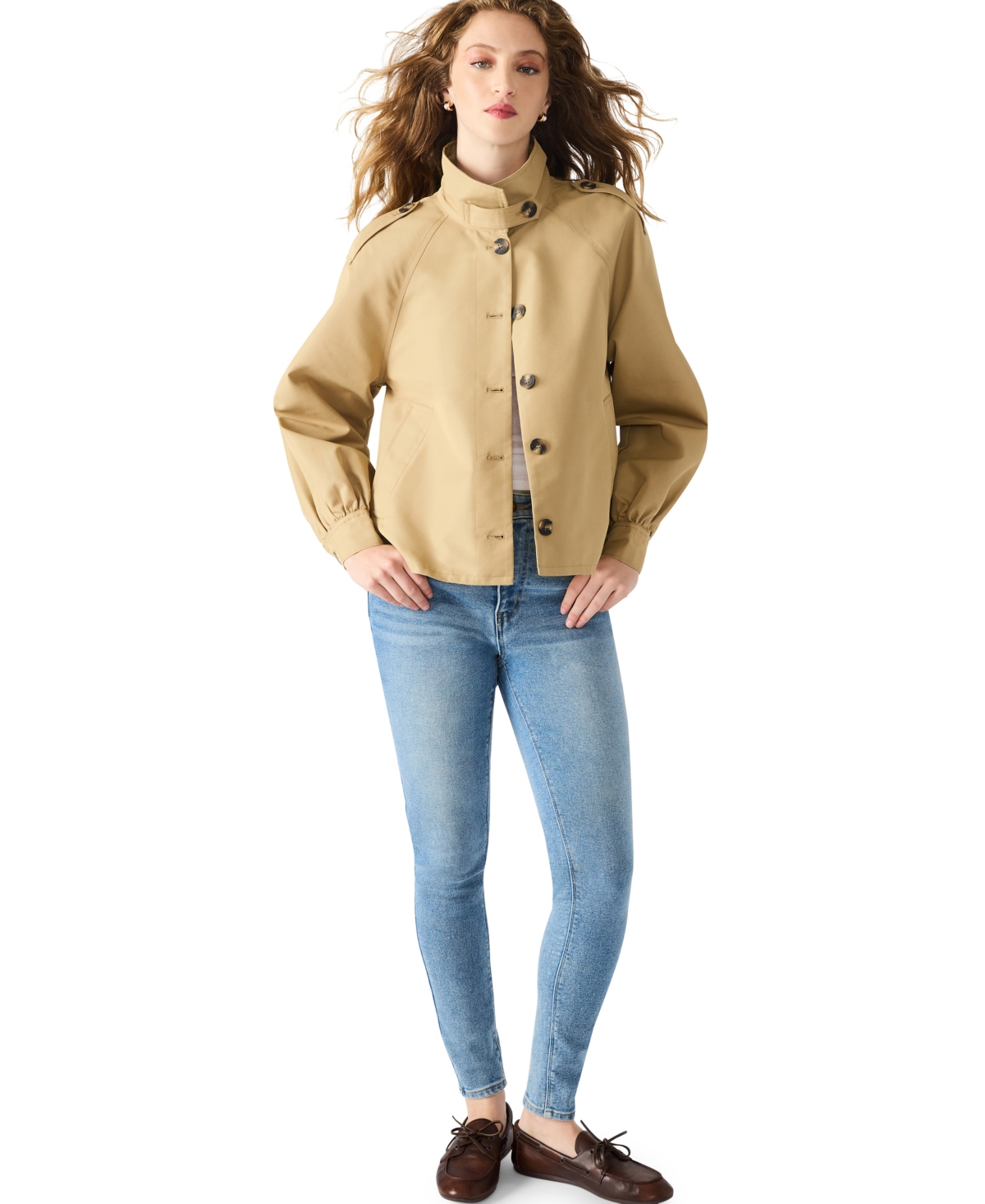 Steve Madden Kaylee Cotton Blend Crop Trench Coat In Green