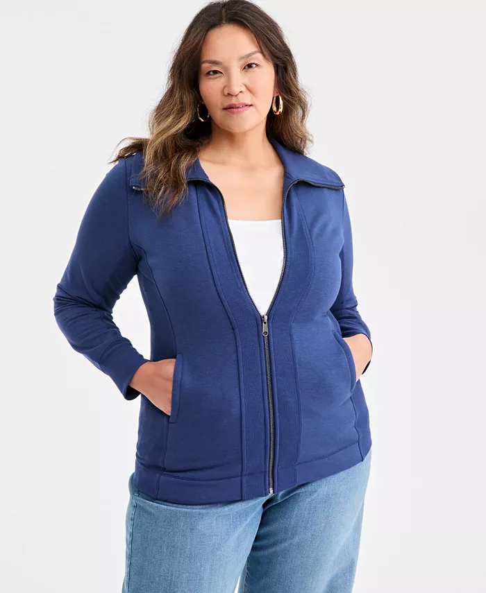 Plus Size Luxsoft Fleece Zip-Front Tunic