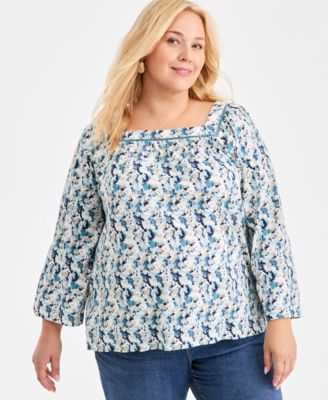 Style & Co - Plus Size Square-Neck Long-Sleeve Knit Top