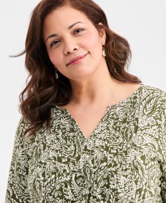 Plus Size Pintuck Split-Neck Top, Macy's Exclusive