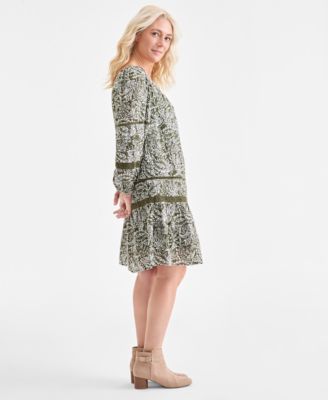 Women's Cotton Printed Crochet-Trim Shift Dress, Macy's Exclusive