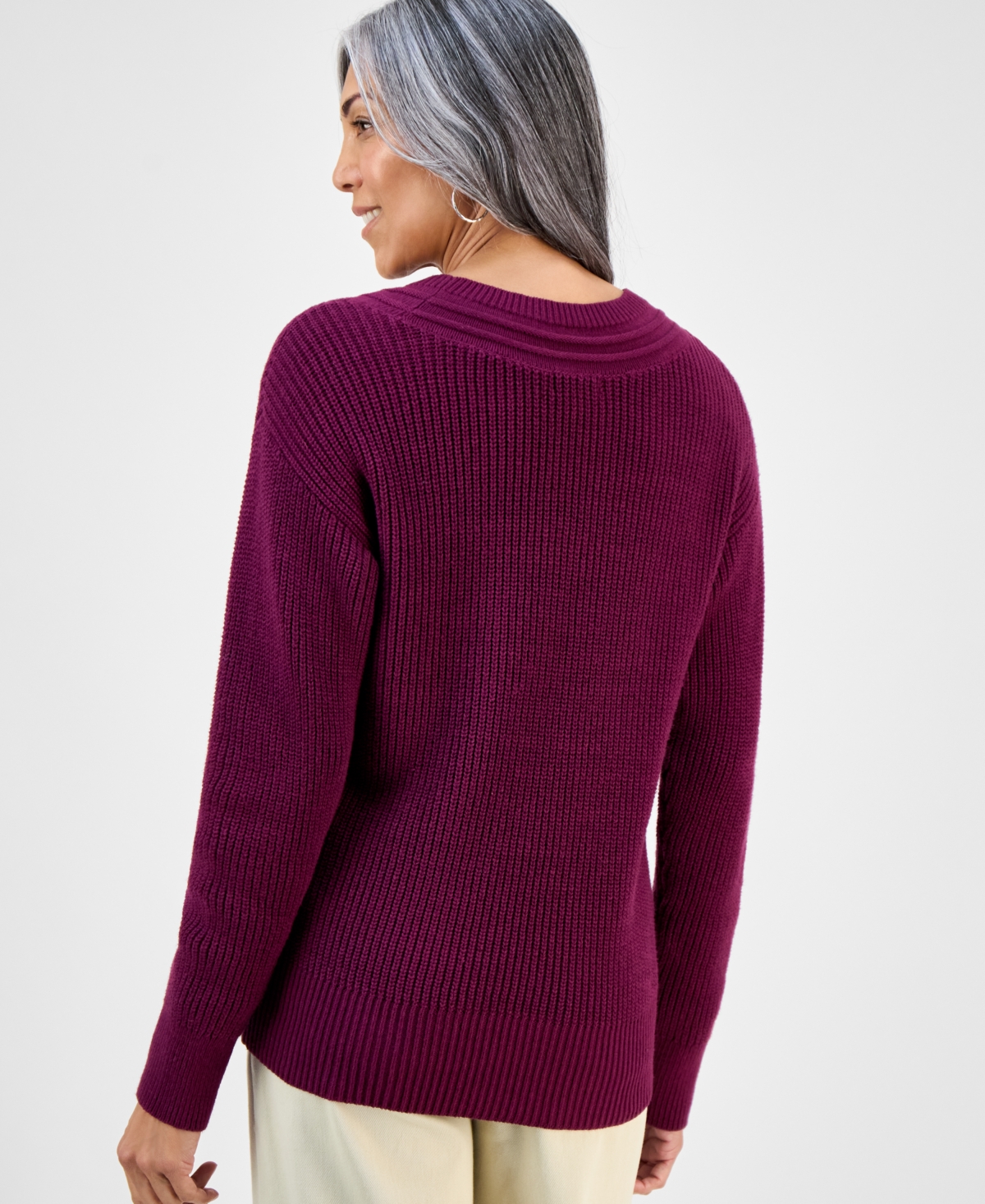 Style & Co Women's V-neck Long-sleeve Sweater, Macy's Exclusive In Purple