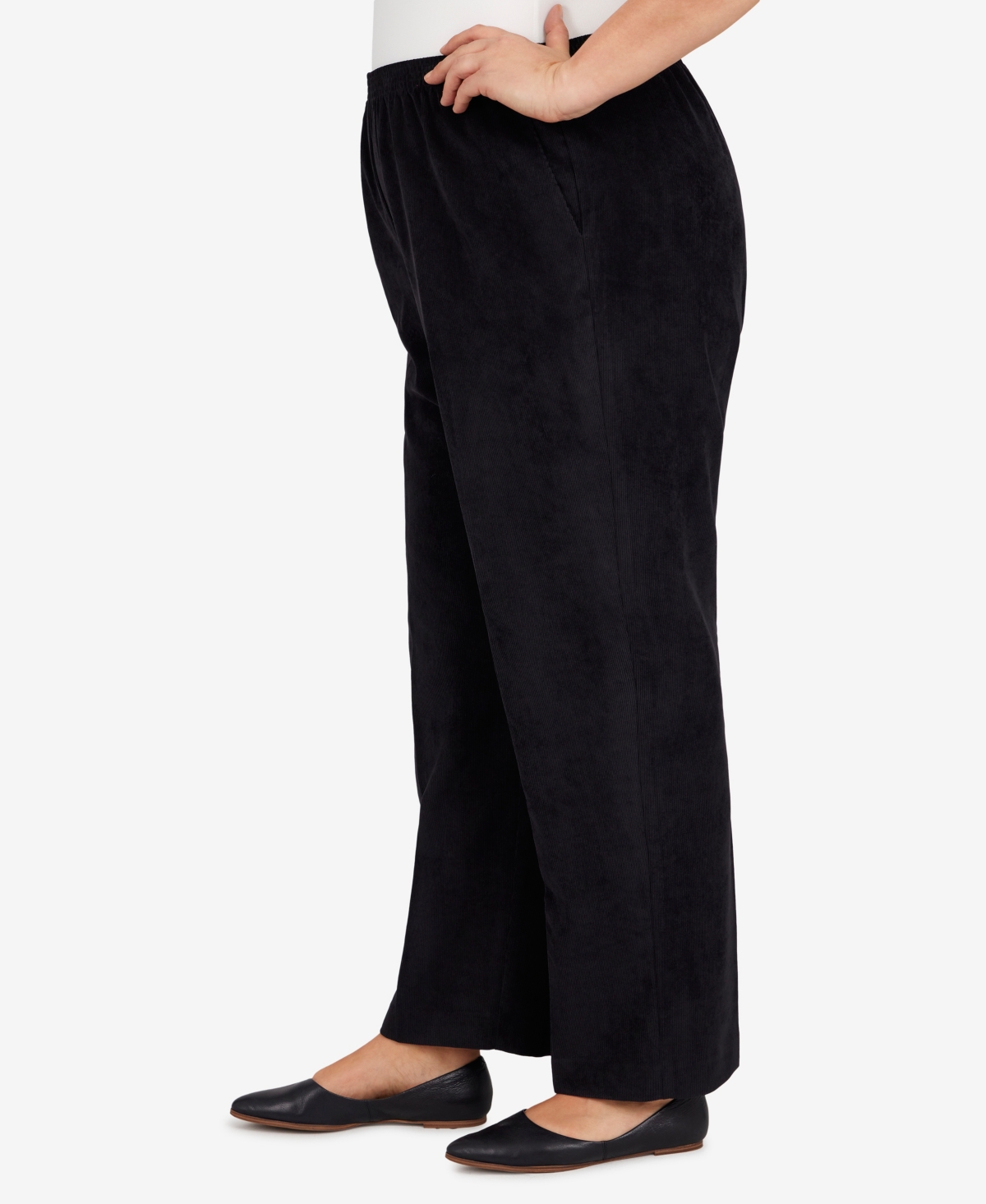 Alfred Dunner Plus Size Classic Corduroy Elastic Waist Medium Length Pants In Black