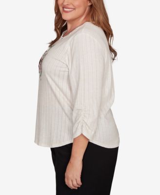 Plus Size Classic Holiday Stockings Gathered Sleeve Top