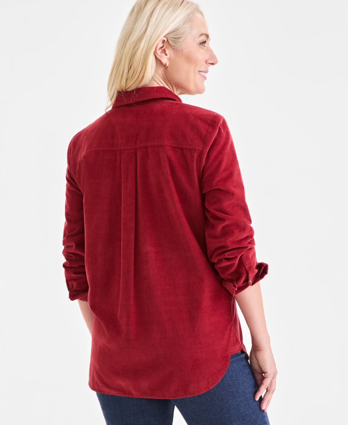 Style & Co Petite Cotton Corduroy Shirt, Macy's Exclusive In Red