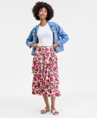 On 34th - Women's Tiered Ruffle Midi Skirt