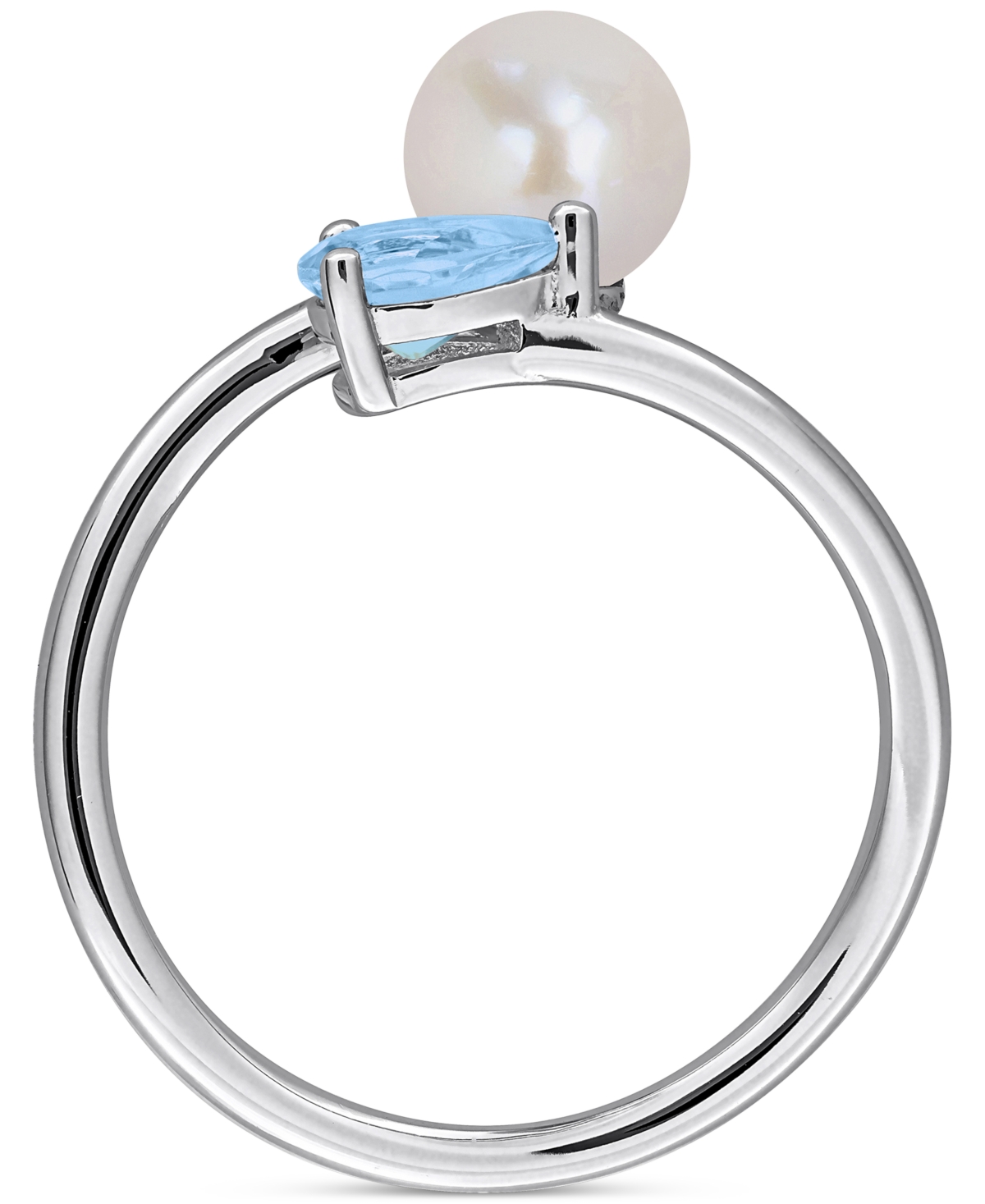 Macy's Cultured Freshwater Pearl (6mm) & Blue Topaz (3/8 Ct. T.w.) Bypass Ring In Sterling Silver In Blue