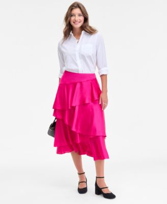 On 34th Womens Tiered Ruffle Midi Skirt Macys Exclusive - Pink Dragnfruit 27$