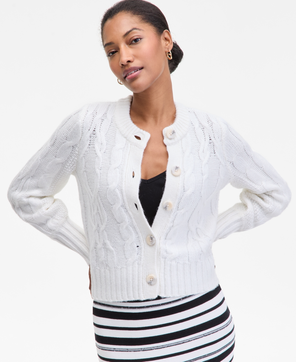 On 34th Women's Chunky Cable-knit Cardigan, Macy's Exclusive In White