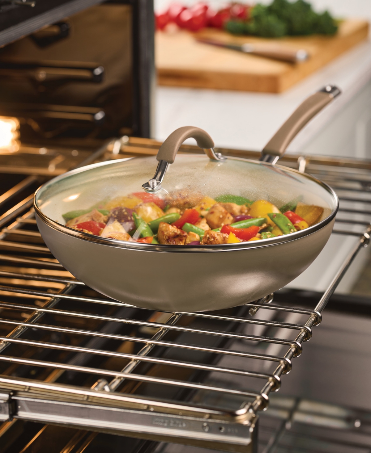 Rachael Ray Cucina Ceramic Nonstick 11" Stir Fry Pan With Lid In Brown