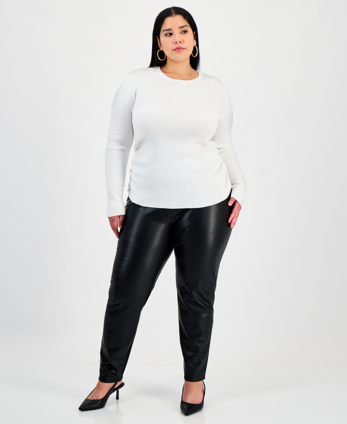 Bar Iii Trendy Plus Size Long Sleeve Ribbed Knit Top, Macy's Exclusive In Brown