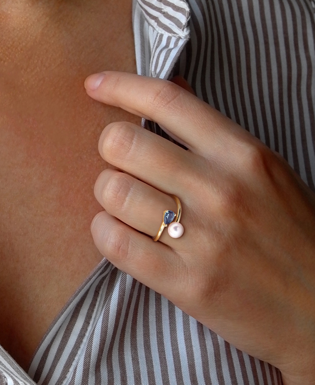 Macy's Cultured Freshwater Pearl & Lab-created Alexandrite Ring (5/8 Ct. T.w.) In 18k Gold-plated Sterling  In Gold