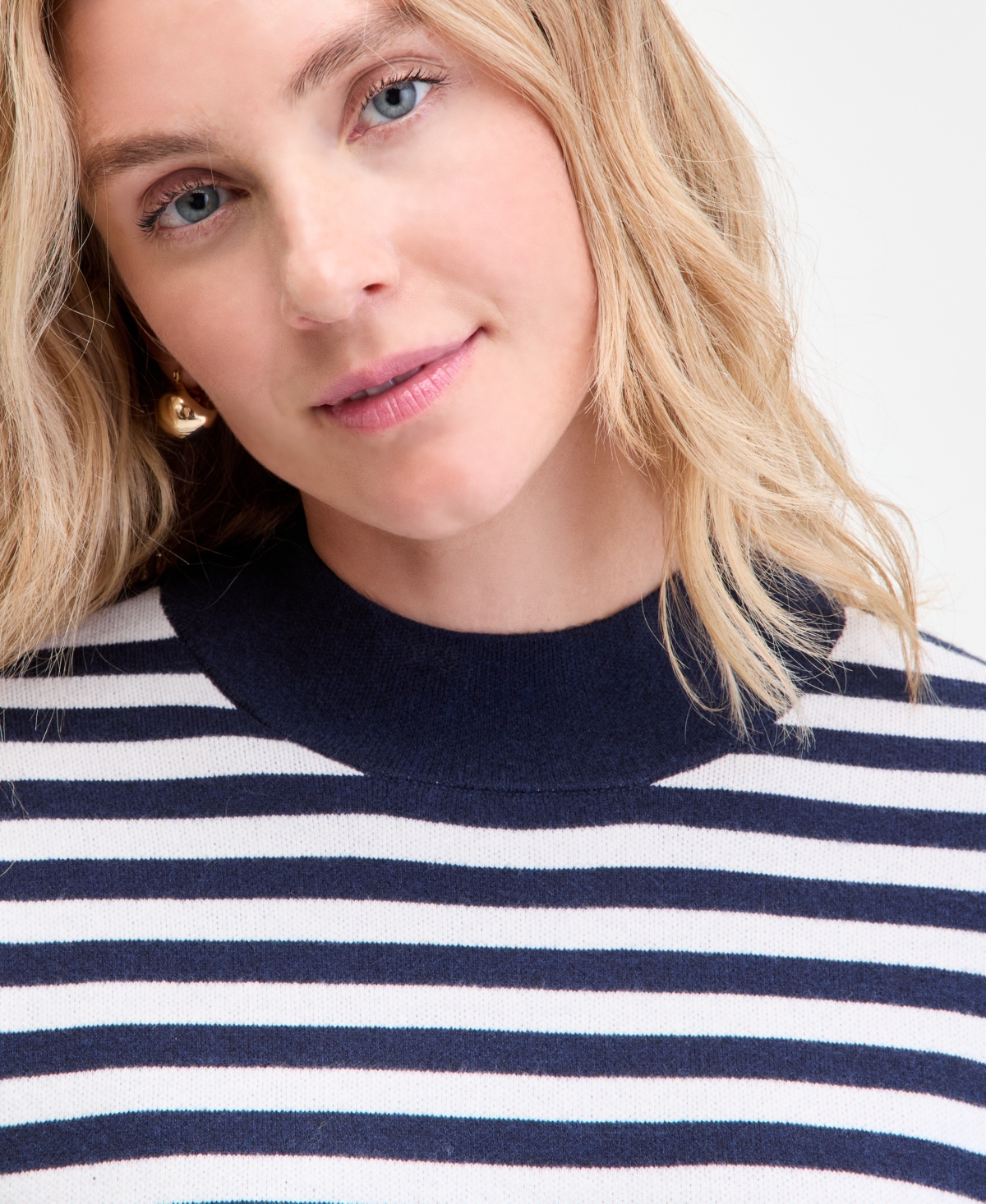 On 34th Women's Striped Mock Neck Sweater, Macy's Exclusive In Blue