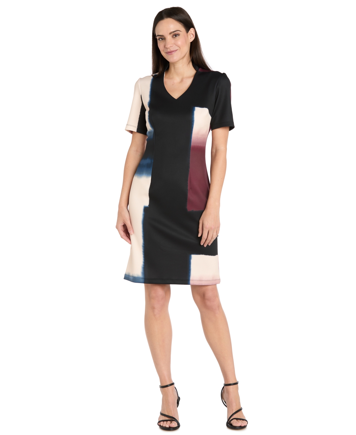 R & M Richards Women's Scuba Placement Colorblock Sheath Dress In Black