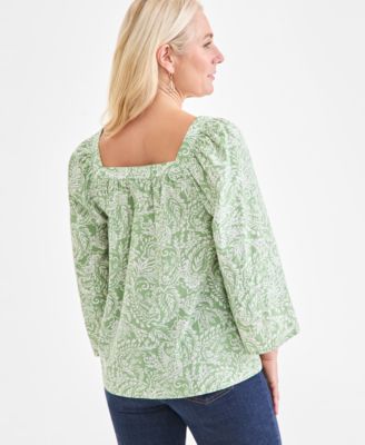 Women's Square-Neck 3/4-Sleeve Shine Blouse, Macy's Exclusive