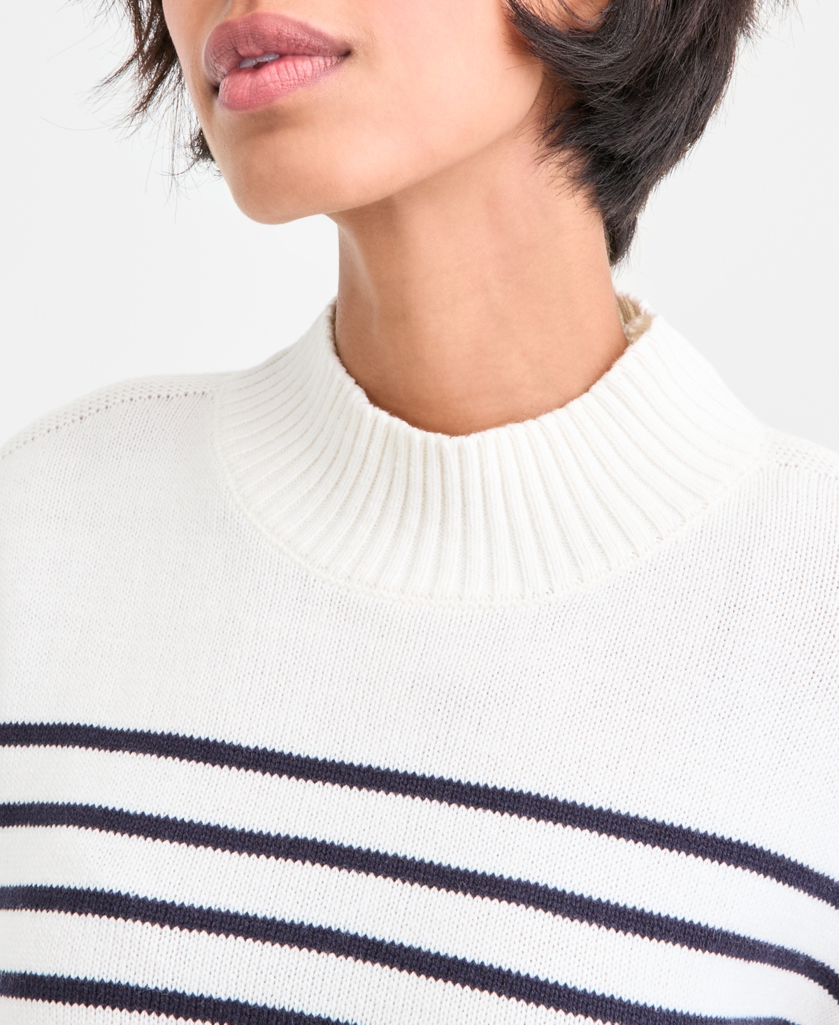 Nautica Jeans Women's Mock-neck Stripe Long-sleeve Sweater