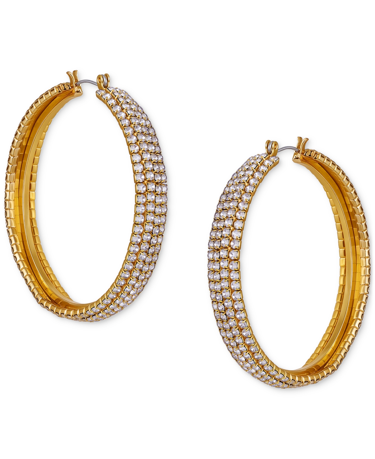 Guess Crystal Pave Large Hoop Earrings In Gold