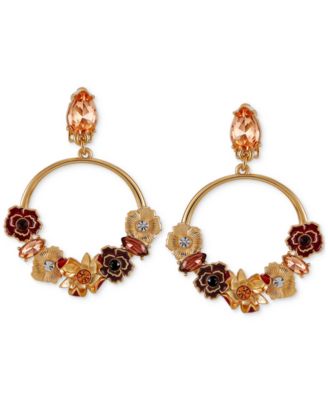 GUESS - Gold-Tone Floral Jewel Clip-On Hoop Earrings