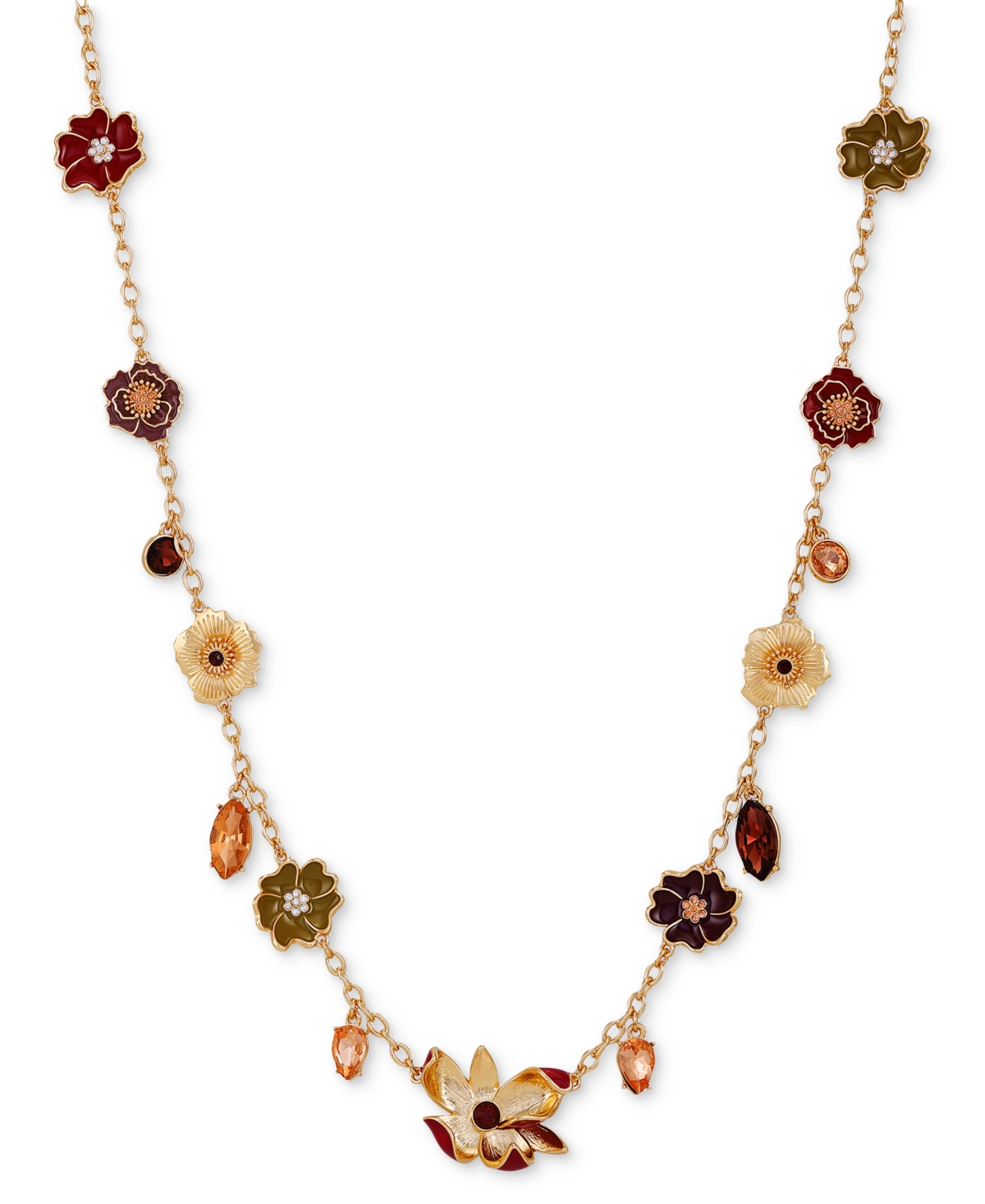 Guess Floral Charm Long Necklace In Gold
