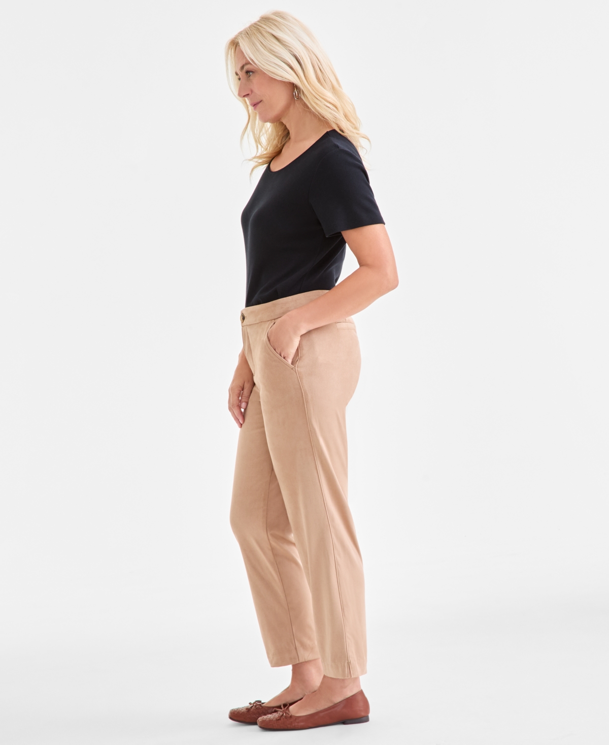 Style & Co Petite Faux-suede Pants, Macy's Exclusive In Neutral