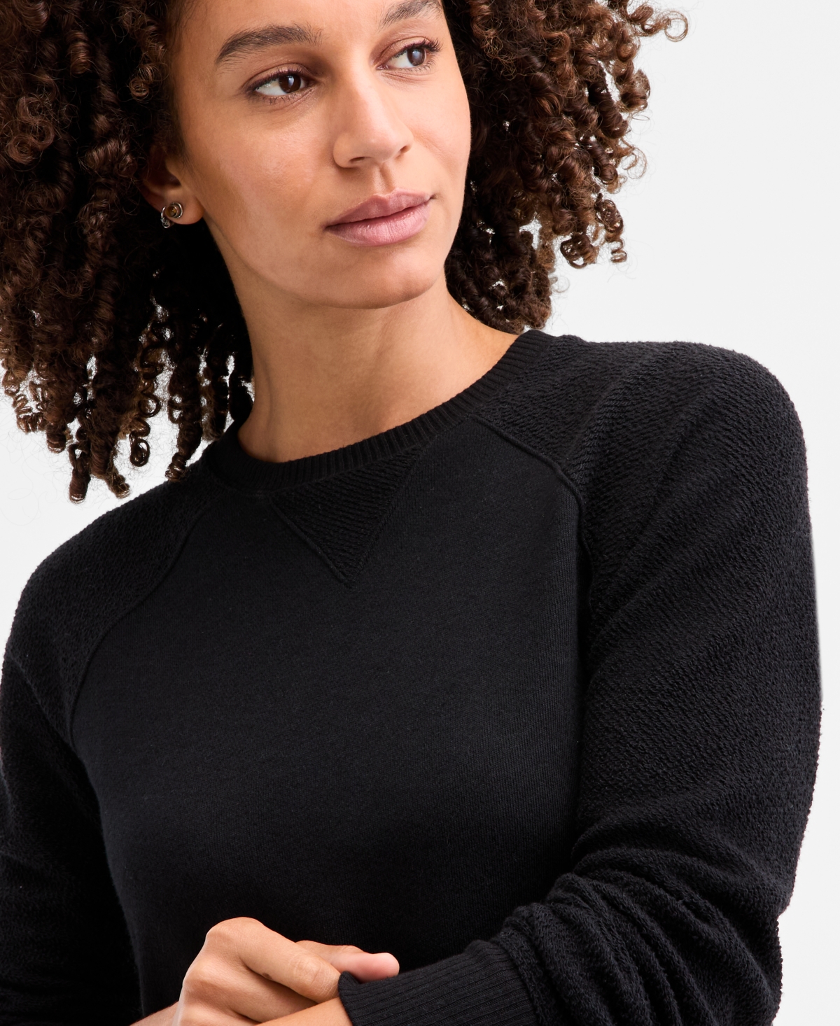 Id Ideology Women's Relaxed French Terry Crewneck Tunic, Macy's Exclusive In Black