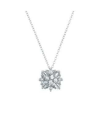 Sterling Silver White Gold Plated Cubic Zirconia Snowflake Cluster Pendant Necklace